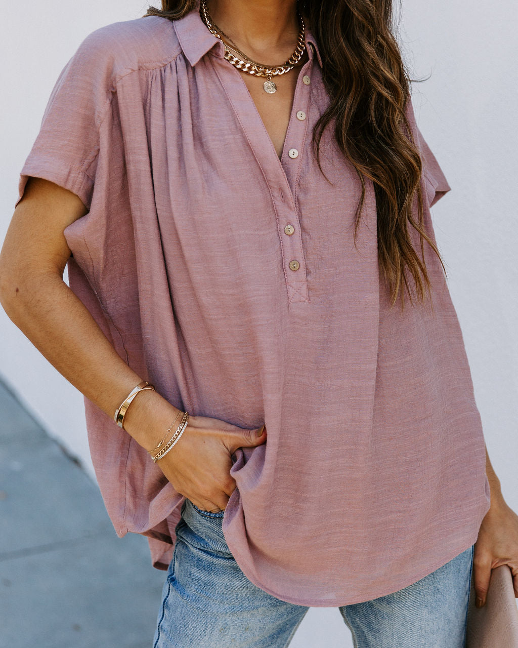 Chance Collared Woven Top - Mauve Oshnow