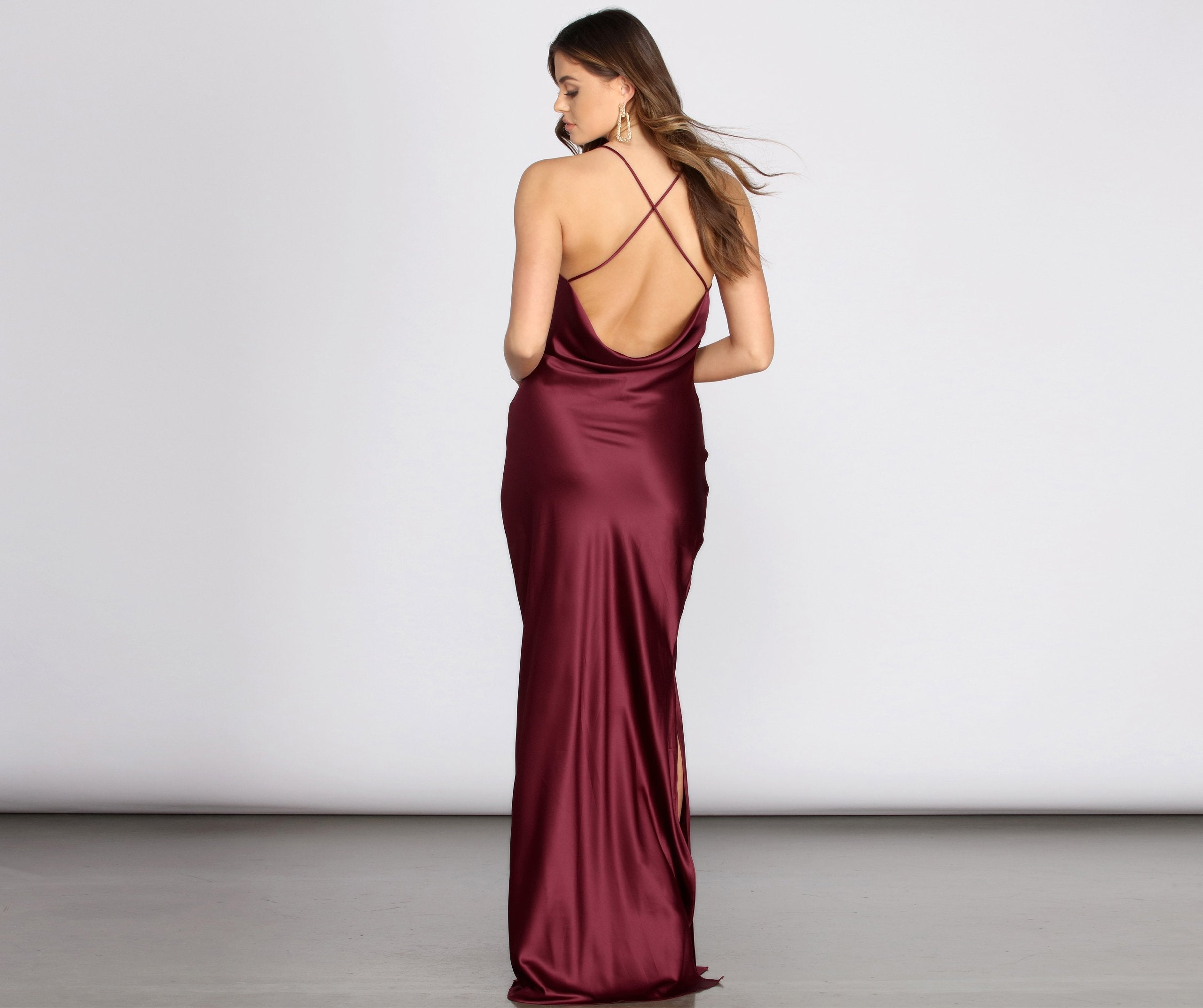 Chantel Cowl Back Satin Dress Oshnow