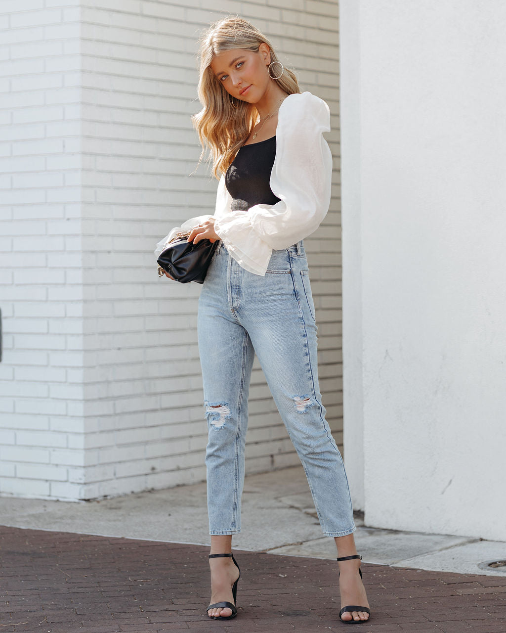 Chantelle Statement Sleeve Crop Blouse - Cream Oshnow