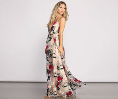 Charena Formal Embroidered Floral Tulle Dress Oshnow