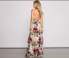 Charena Formal Embroidered Floral Tulle Dress Oshnow