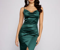 Chelsea Satin High Slit Formal Dress Oshnow