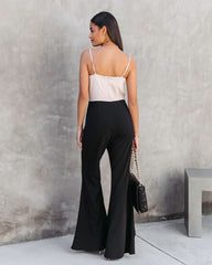 Cherie Colorblock Flare Jumpsuit - Beige/Black