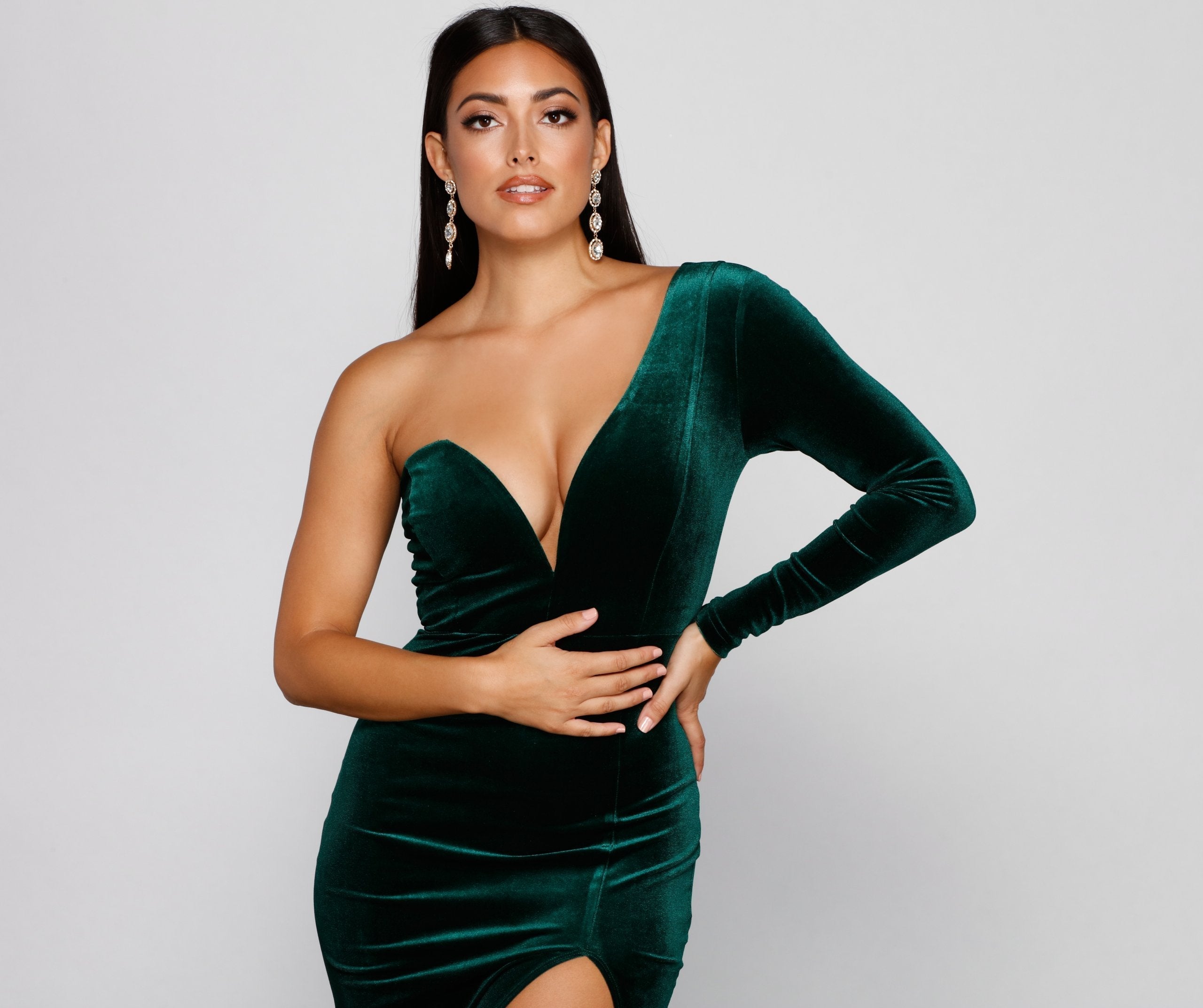 Cheyenne Formal One Shoulder Velvet Dress Oshnow