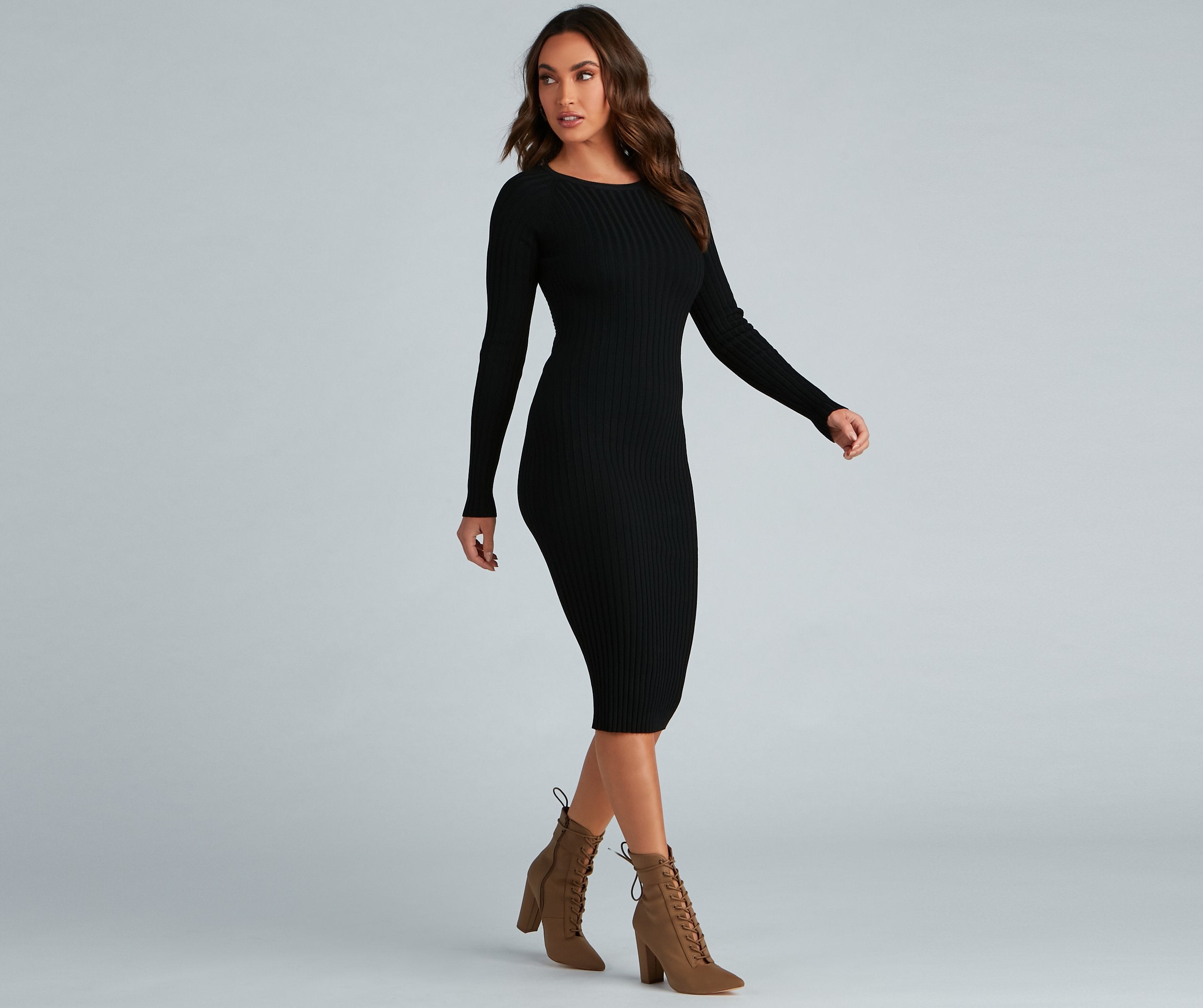 Chic Twist Long Sleeve Midi Dress Oshnow