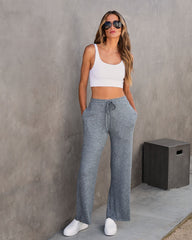 Chill Out Sunday Pocketed Wide Leg Drawstring Pants - Heather Grey