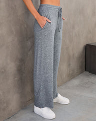 Chill Out Sunday Pocketed Wide Leg Drawstring Pants - Heather Grey