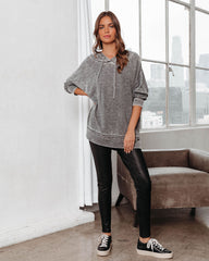 Chill Out Saturday Oversized Mineral Wash Hooded Sweatshirt - Charcoal