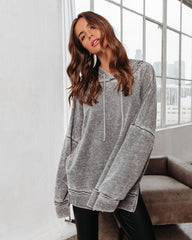 Chill Out Saturday Oversized Mineral Wash Hooded Sweatshirt - Charcoal