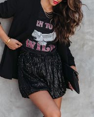 Choose To Sparkle Sequin Shorts - Black