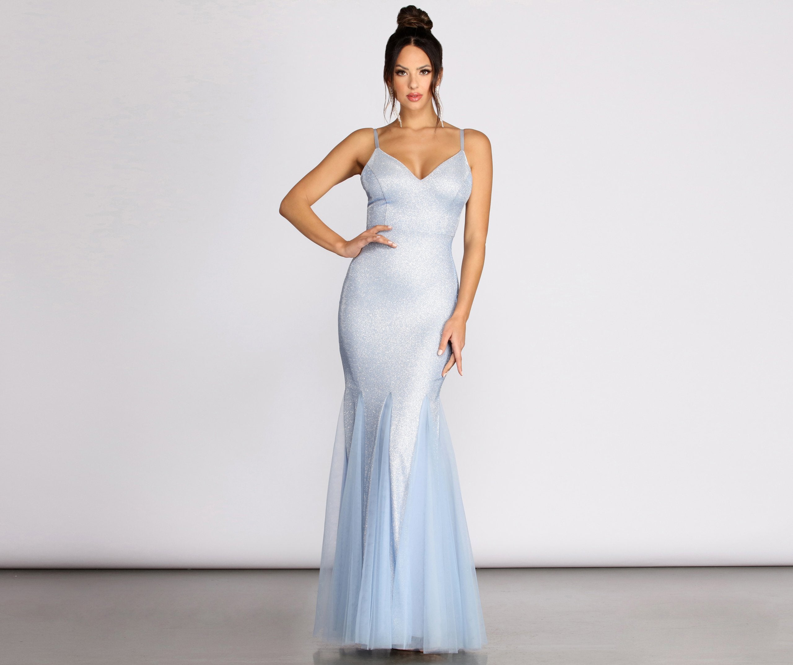 Ciara Glitter Tulle Mermaid Dress Oshnow