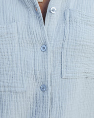 Cobie Cotton Frayed Button Down Top - Light Blue Oshnow