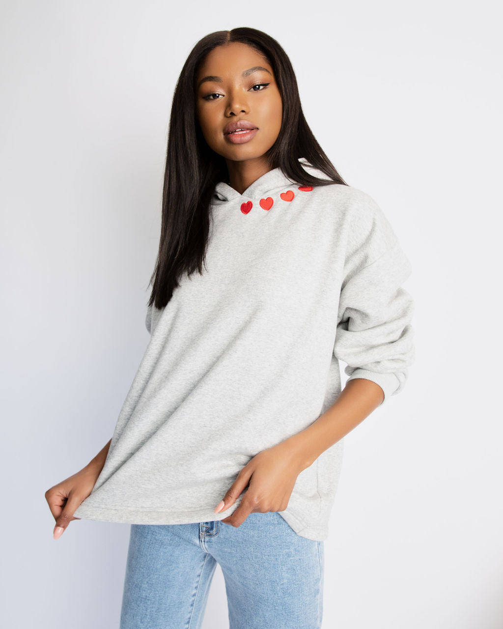 Fleece-Kapuzenpullover „Collecting Hearts“ 