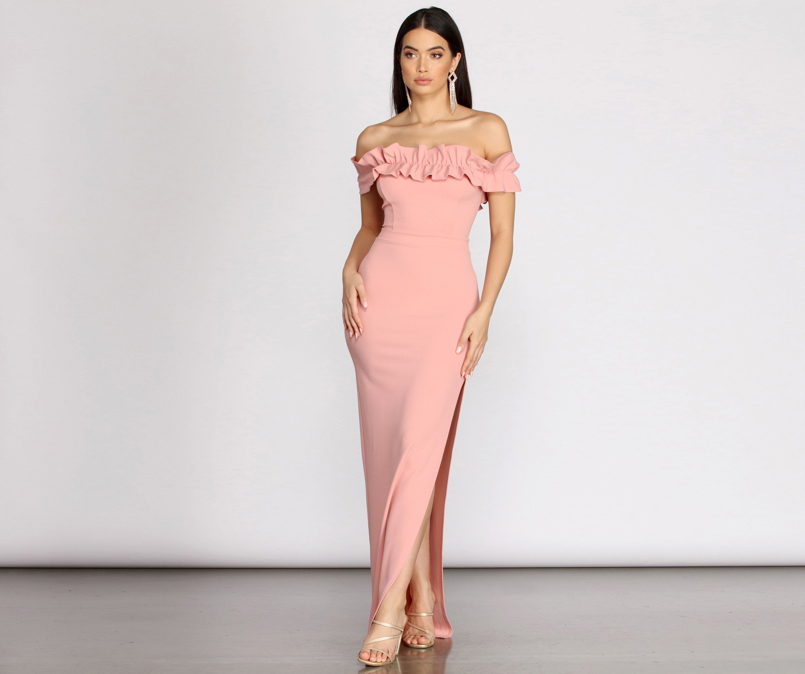 Colleen Ruffle Off Shoulder Crepe Dress Oshnow