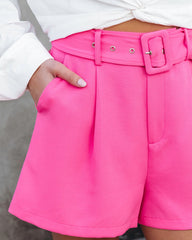 Collins Avenue Pocketed High Waisted Belted Shorts - Pink