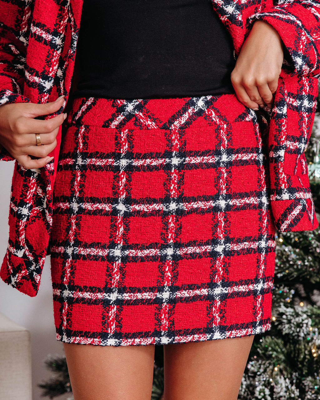 Coming Home Tweed Plaid Mini Skirt - Red