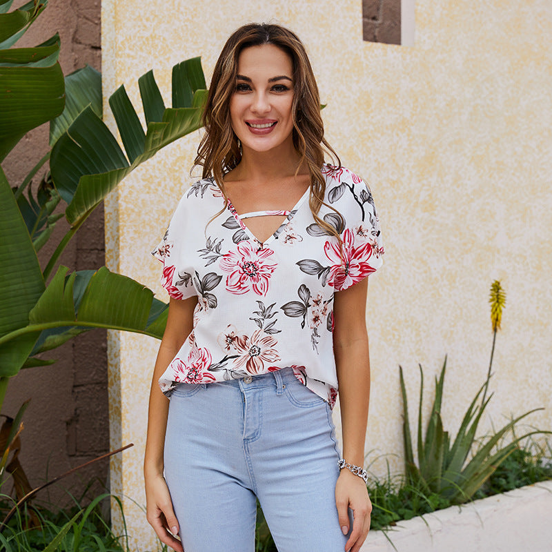 Controlled Chaos Short Sleeve Floral Blouse - Ivory Oshnow