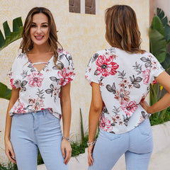 Controlled Chaos Short Sleeve Floral Blouse - Ivory Oshnow