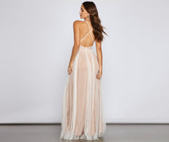 Corinne Glitter Tulle A-Line Formal Dress Oshnow