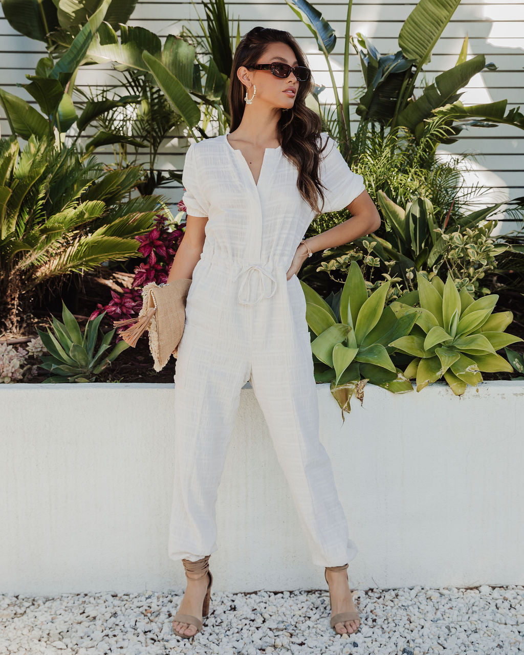 Costa Cotton Linen Blend Pocketed Jumpsuit - Ivory