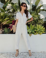 Costa Cotton Linen Blend Pocketed Jumpsuit - Ivory