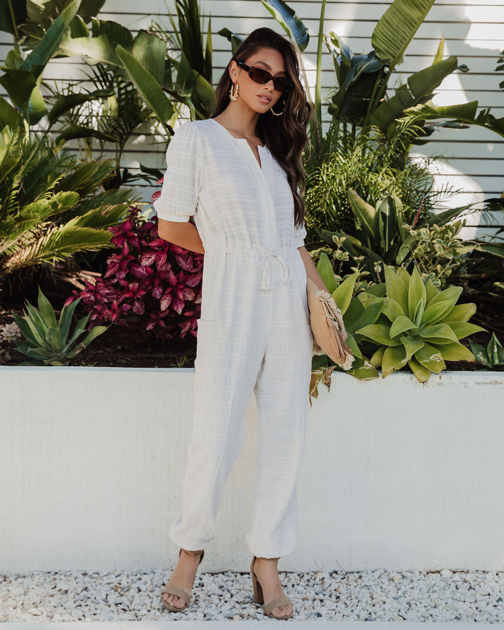 Costa Cotton Linen Blend Pocketed Jumpsuit - Ivory