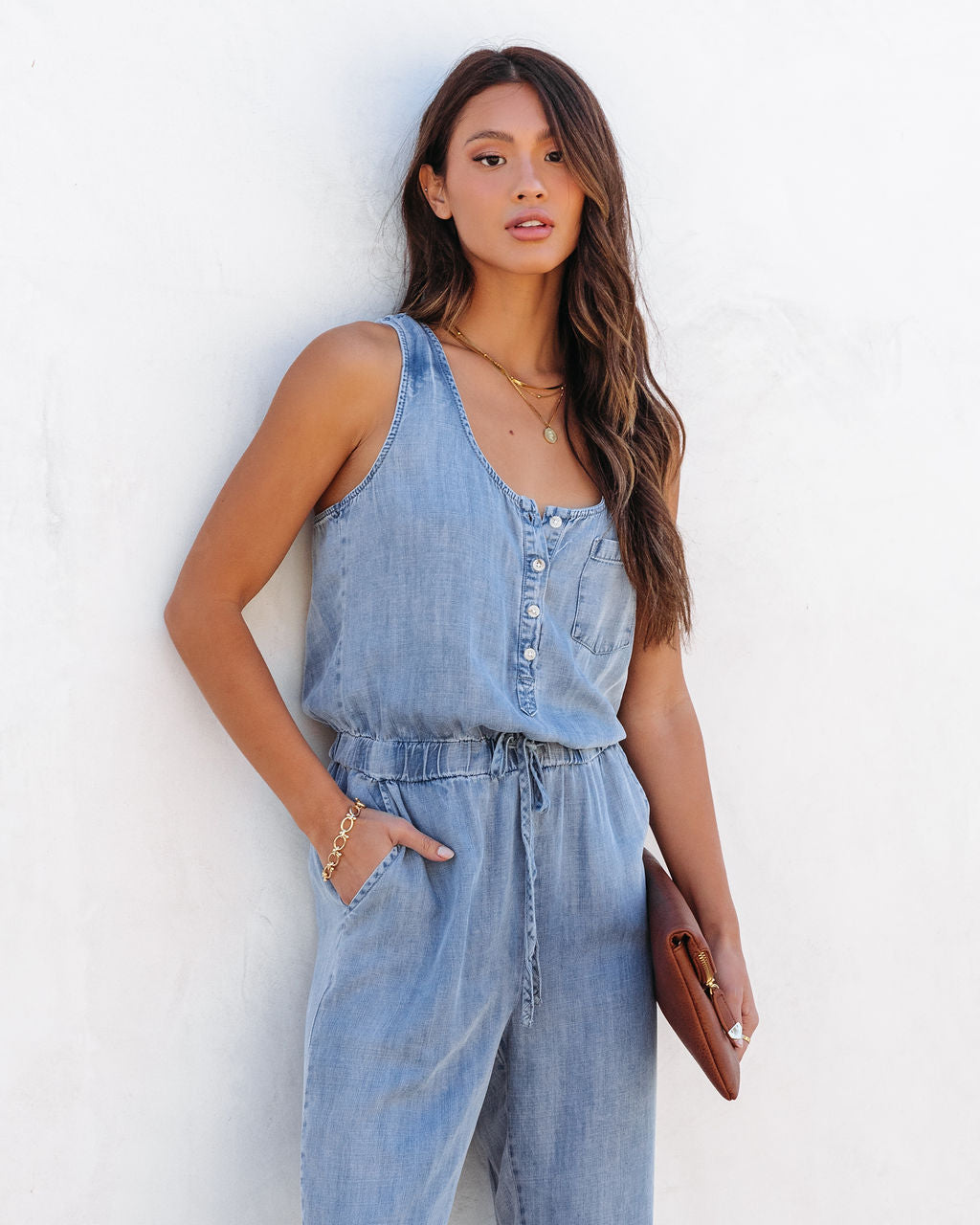 Courtney Tencel Pocketed Jumpsuit - Medium Wash