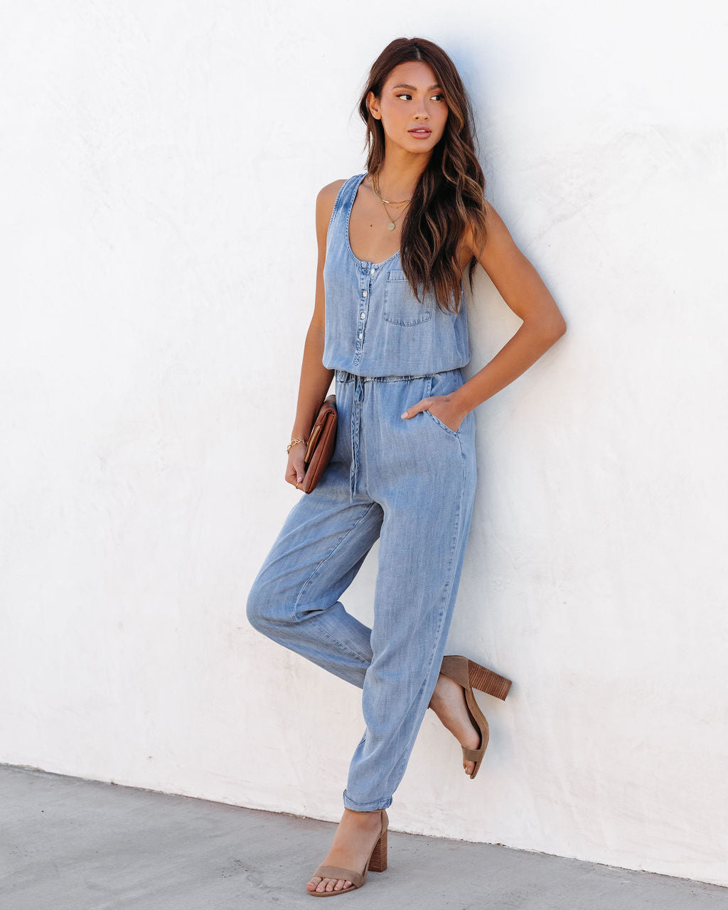 Courtney Tencel Pocketed Jumpsuit - Medium Wash