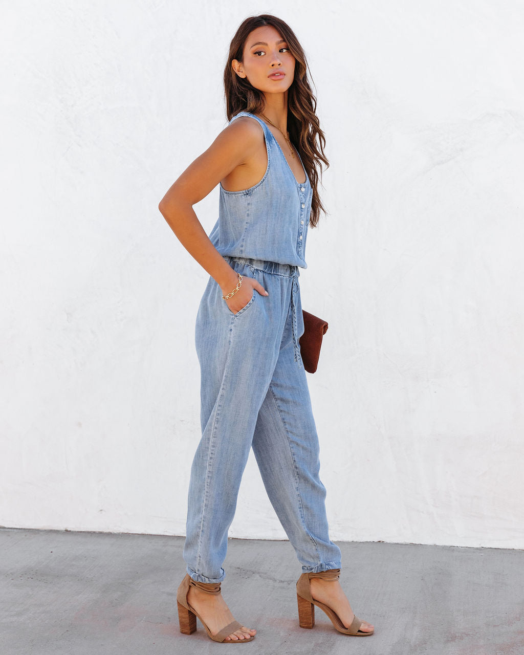 Courtney Tencel Pocketed Jumpsuit - Medium Wash