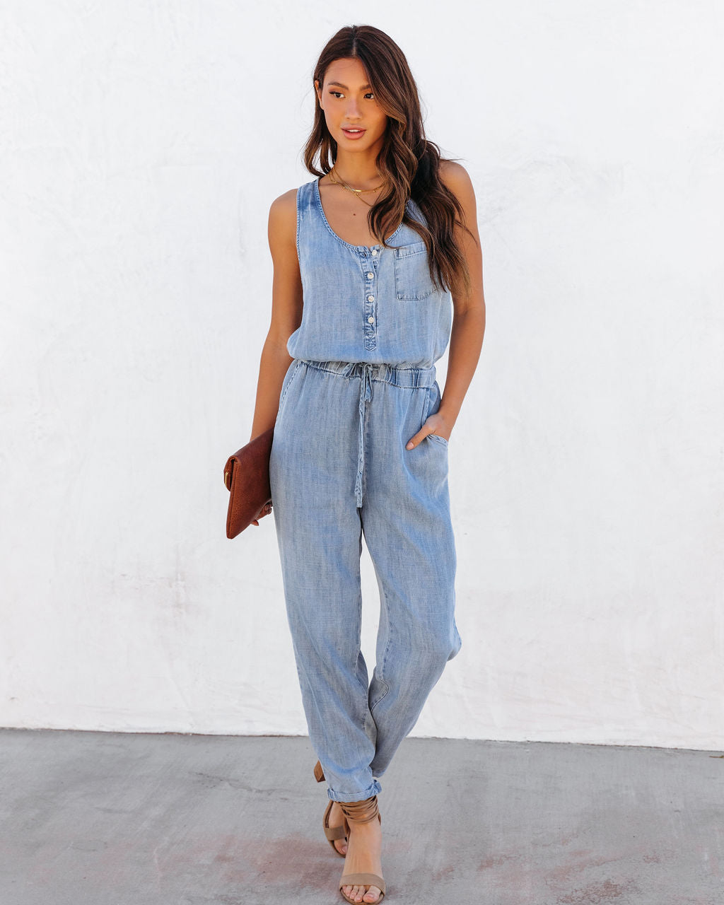 Courtney Tencel Pocketed Jumpsuit - Medium Wash