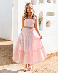 Cove Haven Smocked Tiered Midi Skirt - Blush Oshnow