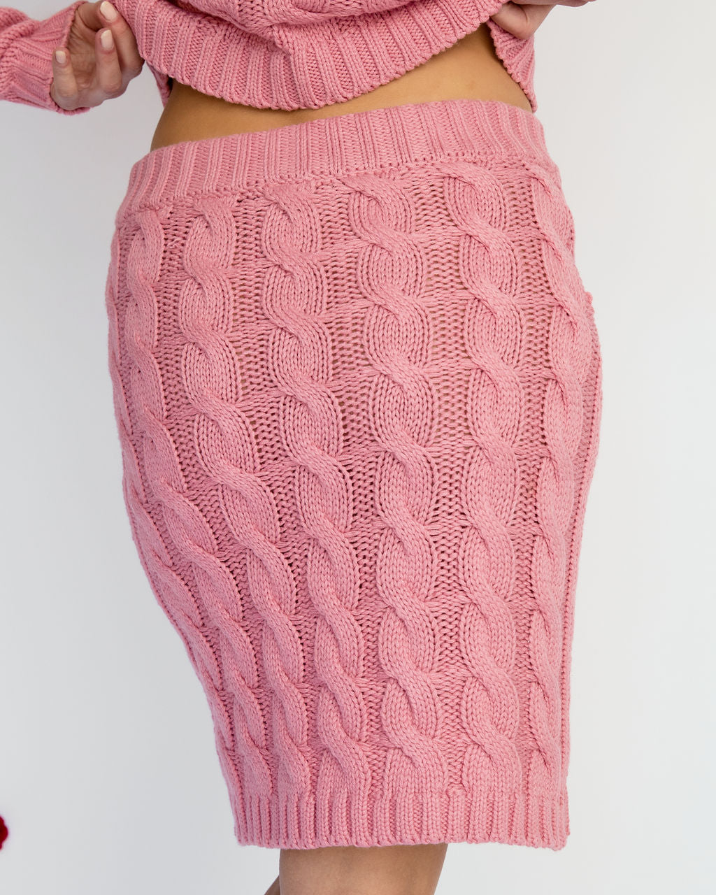 Cuddle With Me Cable Knit Mini Skirt - Pink
