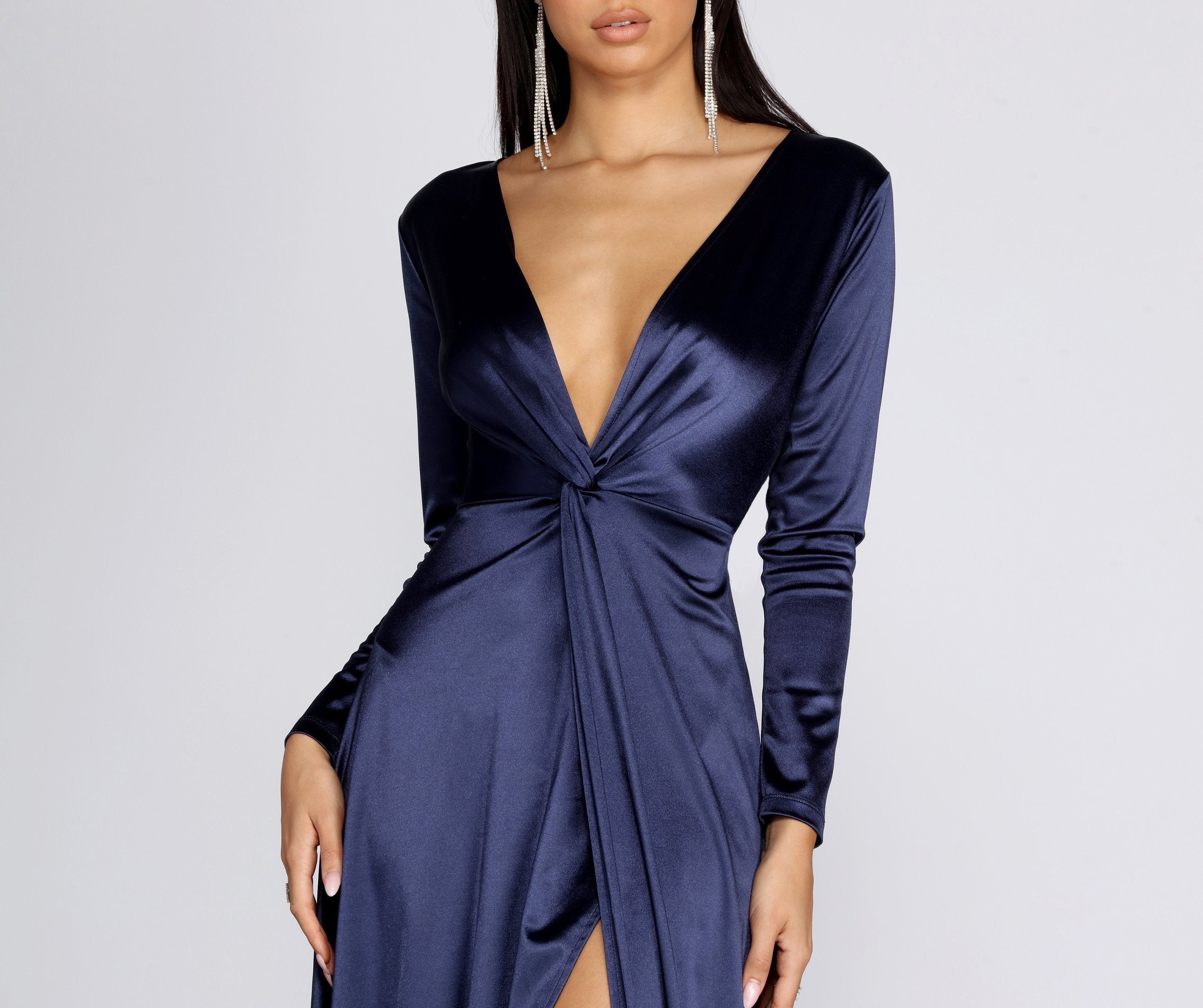 Cynthia Satin Slit Formal Dress Oshnow