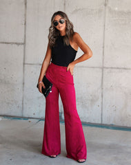 Born With It Faux Suede Wide Leg Pants - Merlot