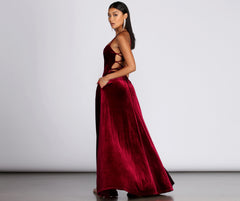 Dakota Velvet Lace Up Evening Gown Oshnow