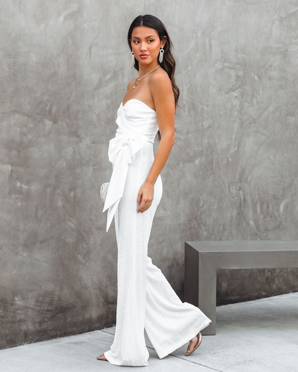 Dancing Queen Strapless Sequin Jumpsuit - White