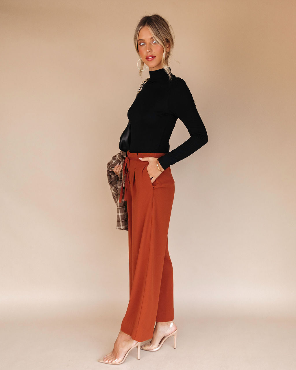 Danica Pocketed Wide Leg Pants - Camel