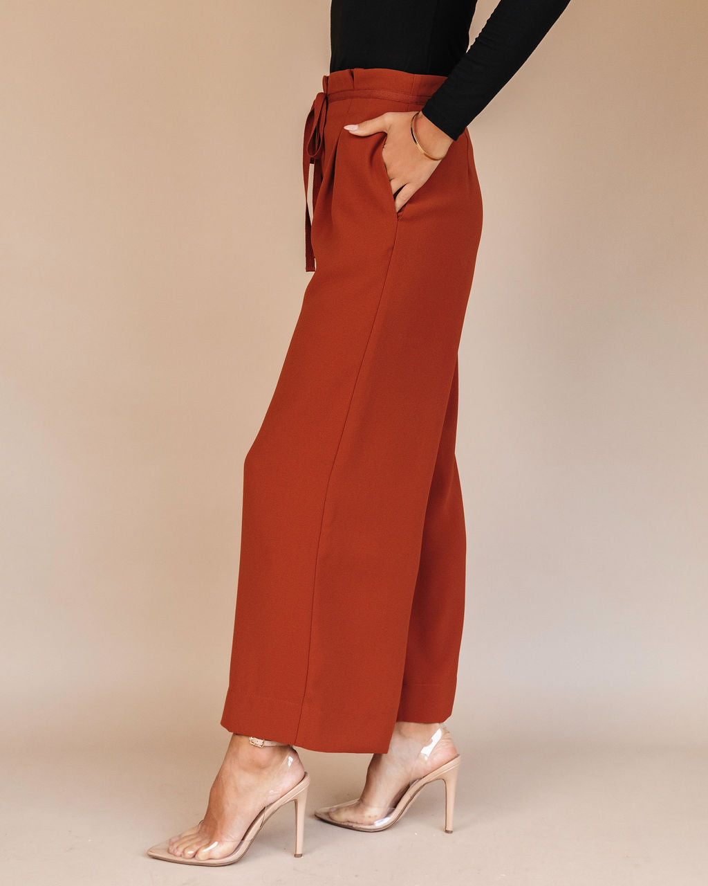 Danica Pocketed Wide Leg Pants - Camel