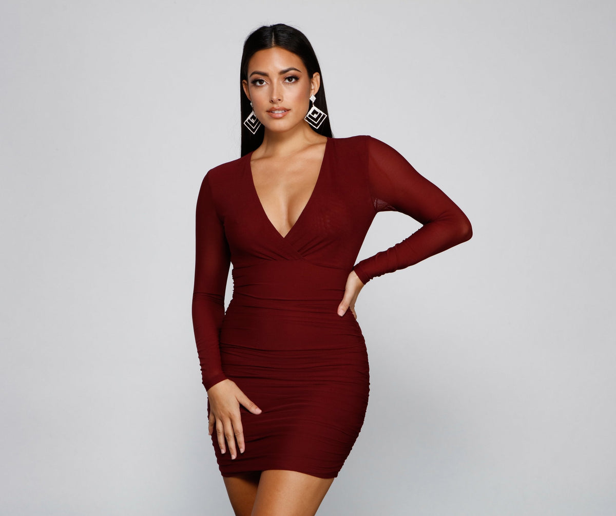 Date Night Ready Ruched Mini Dress Oshnow