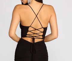 Deep Love Ruched Back Mini Dress Oshnow