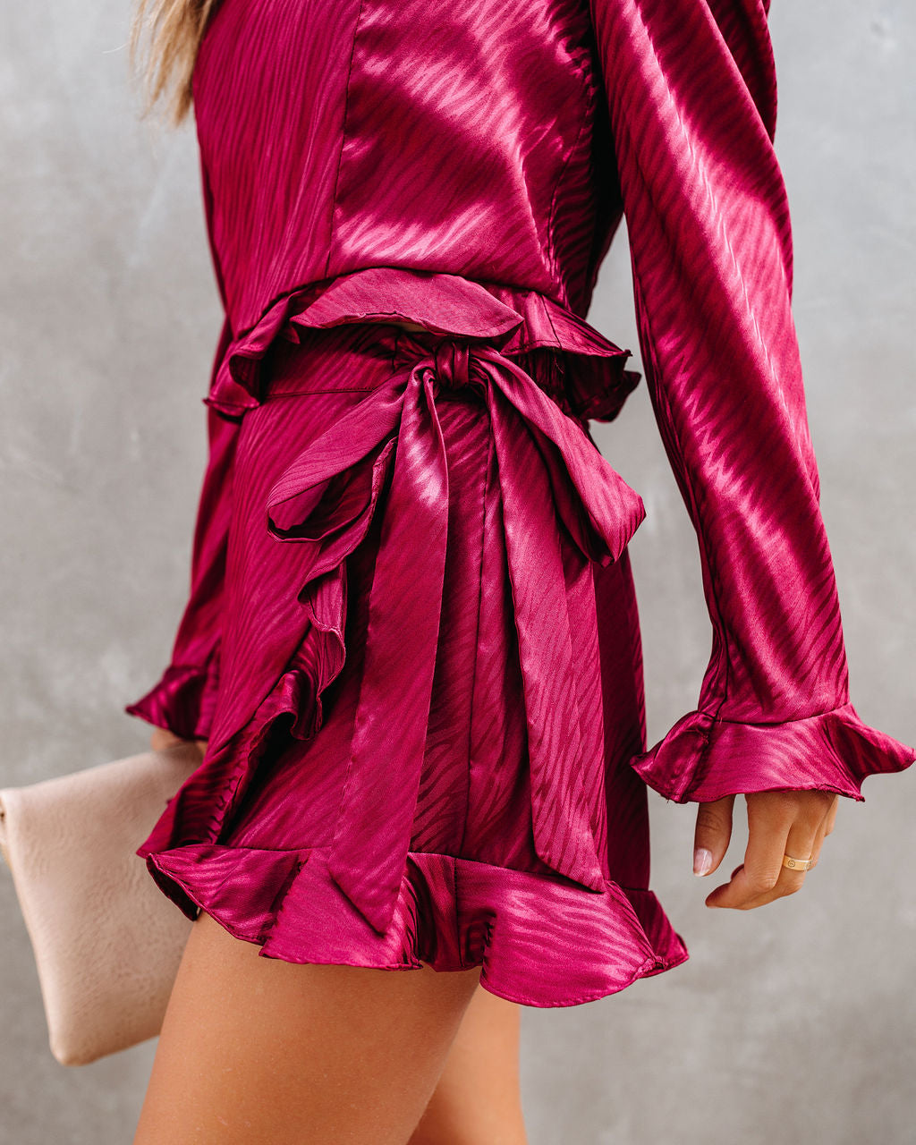 Define Beauty Satin Embossed Wrap Skort - Wine Oshnow