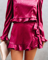 Define Beauty Satin Embossed Wrap Skort - Wine Oshnow