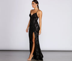 Deirdre Sequin Mesh Slit Gown Oshnow