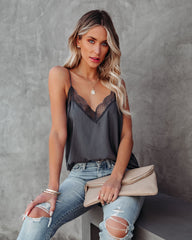 Delicate Balance Lace Cami Tank - Pewter Oshnow