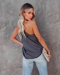 Delicate Balance Lace Cami Tank - Pewter Oshnow