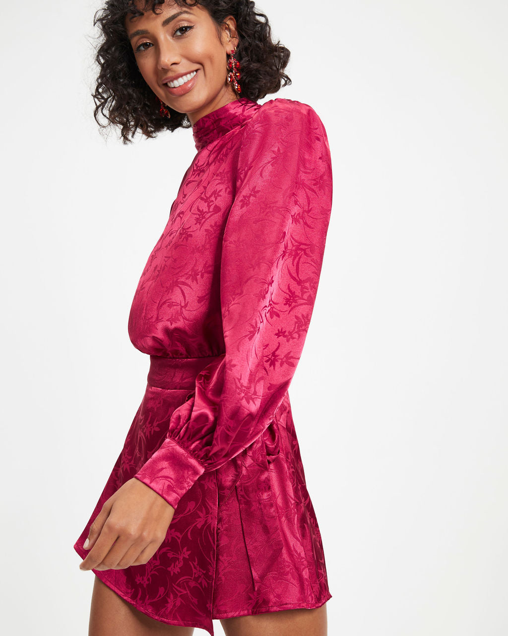 Divine Goddess Satin Mock Neck Romper - Red