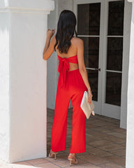 Dolled Up Strapless Cutout Jumpsuit - Tomato Red - SALE