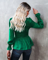 Down To Business Smocked Blouse - Emerald Oshnow