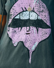 Drooling Over You Distressed Cotton Lips Tee Oshnow