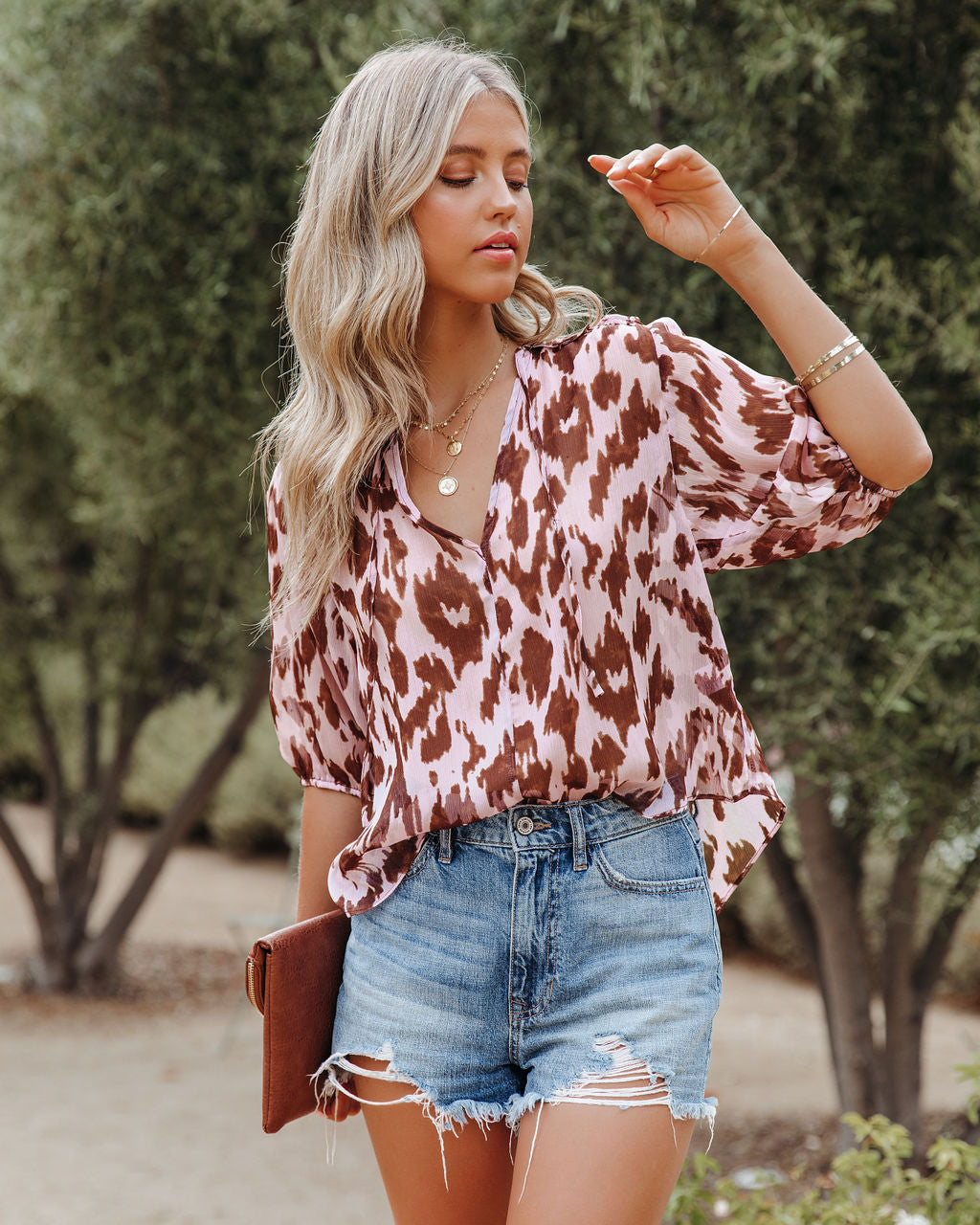 Dust Bowl Printed Sheer Blouse Oshnow